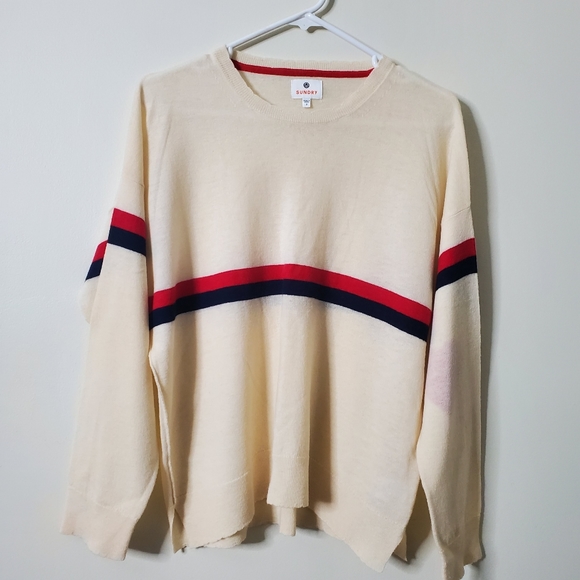 NWOT Sundry Stripes Heart Crewneck Sweater Wool-Cashmere Blend Size M - Picture 4 of 16